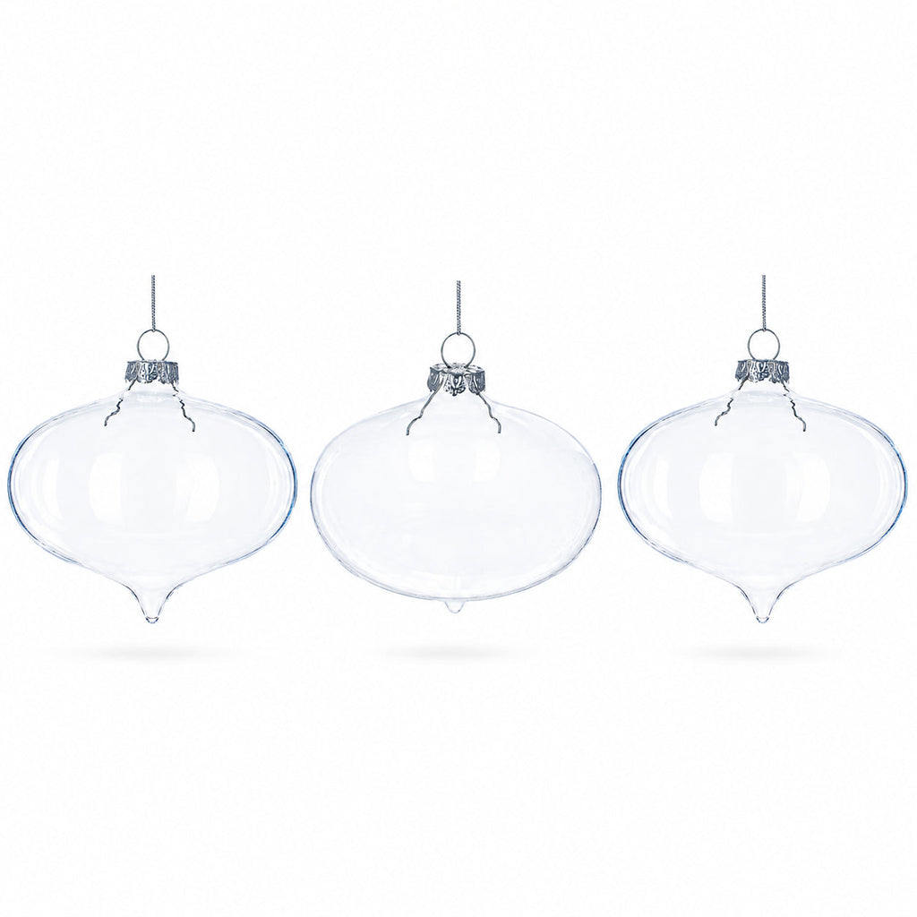 Set of 3 Onion Shape Clear Glass Christmas Ornament 4.15 Inches