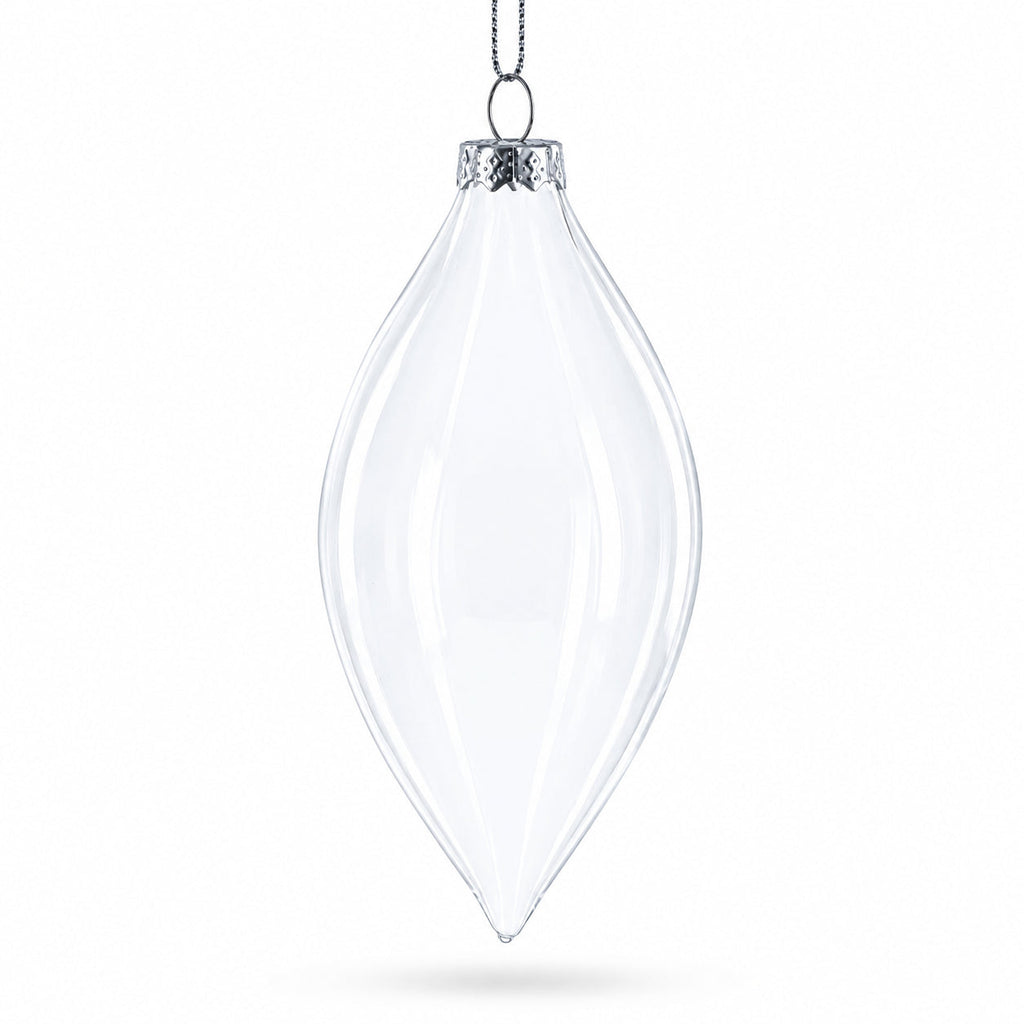 Set of 3 Oval Icicle Clear Glass Christmas Ornament 5.4 Inches