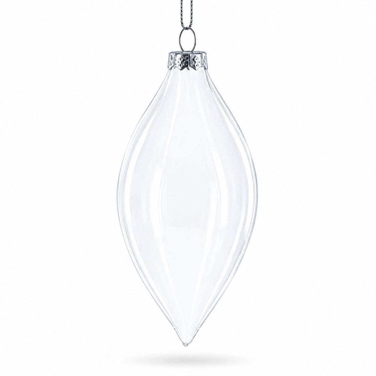 Set of 3 Oval Icicle Clear Glass Christmas Ornament 5.4 Inches