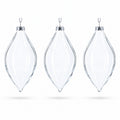 Set of 3 Oval Icicle Clear Glass Christmas Ornament 5.4 Inches