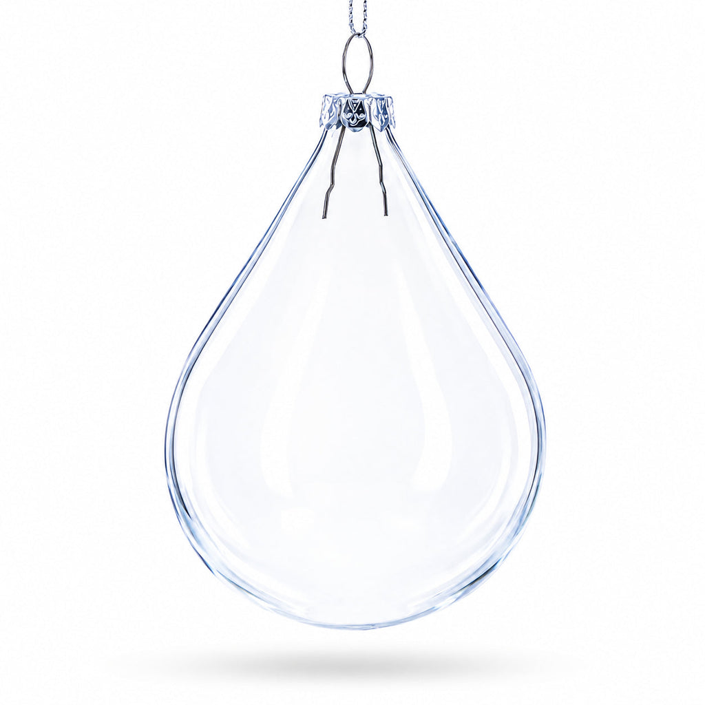 Set of 3 Water Drop Clear Glass Ornament 4.5 Inches