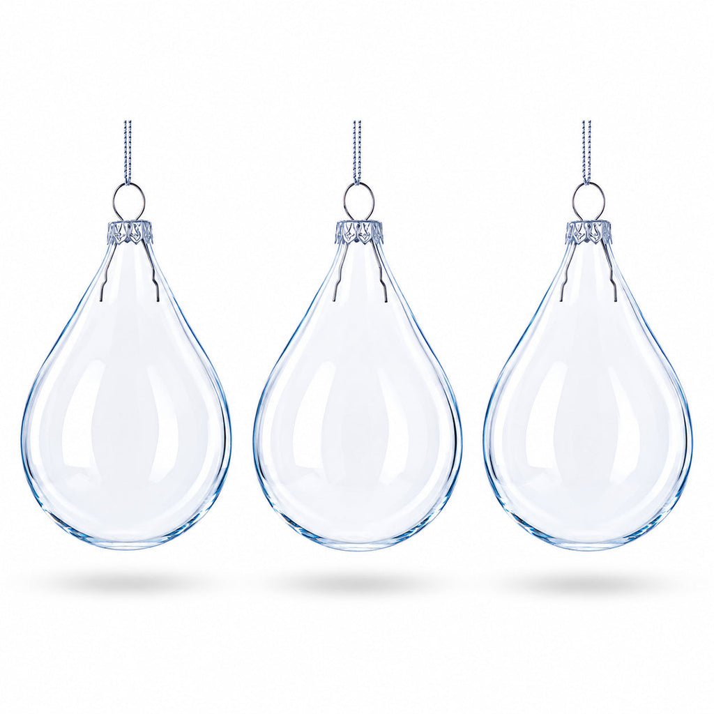 Set of 3 Water Drop Clear Glass Ornament 4.5 Inches