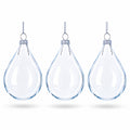 Set of 3 Water Drop Clear Glass Ornament 4.5 Inches