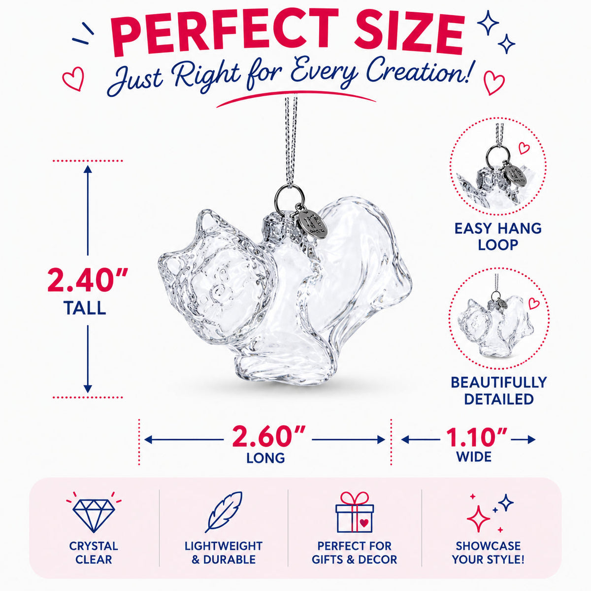 Cat in Scarf Clear Glass Christmas Ornament