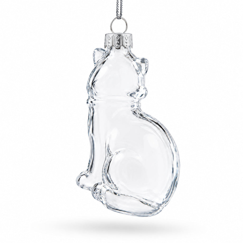 Cat Clear Glass Christmas Ornament