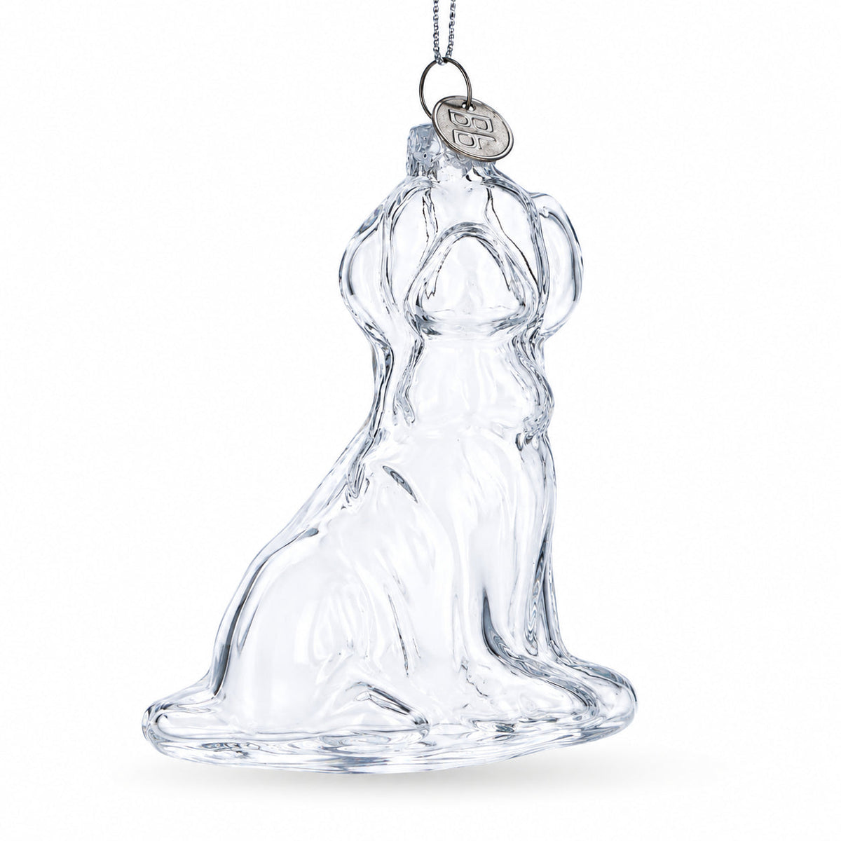 Dog with Festive Bow Clear Glass Christmas Ornament