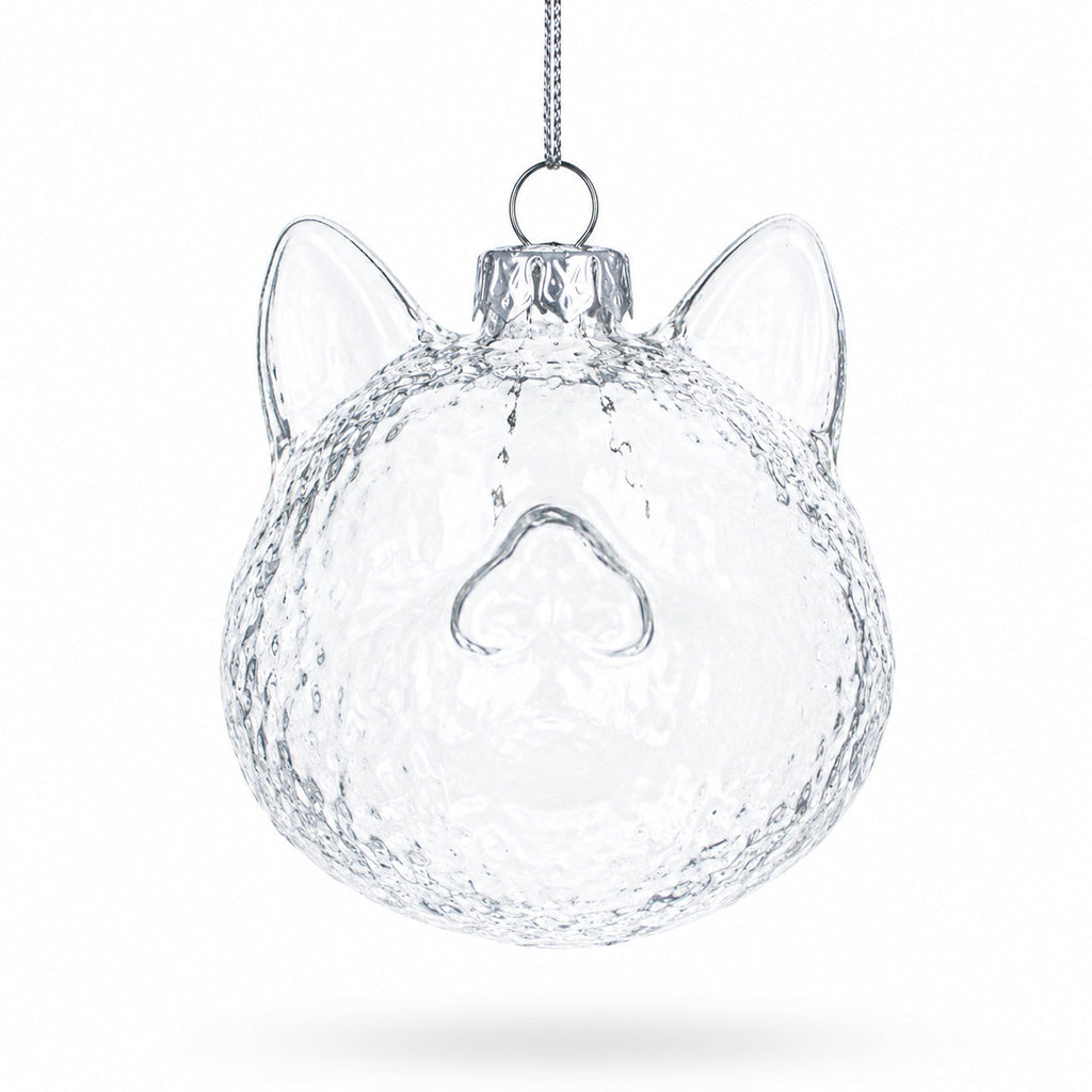 Mini Cat Head Clear Glass Christmas Ornament