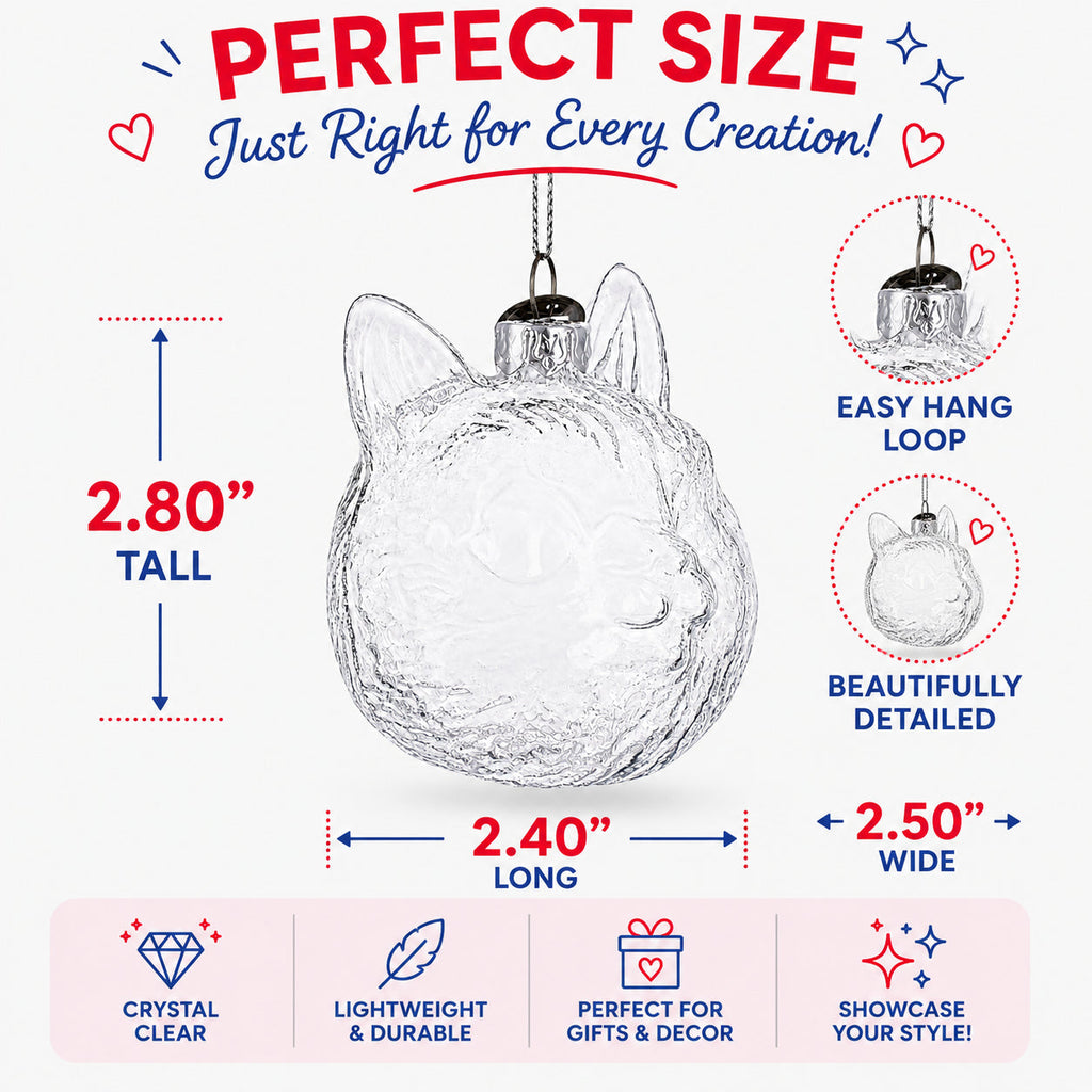 Mini Cat Head Clear Glass Christmas Ornament