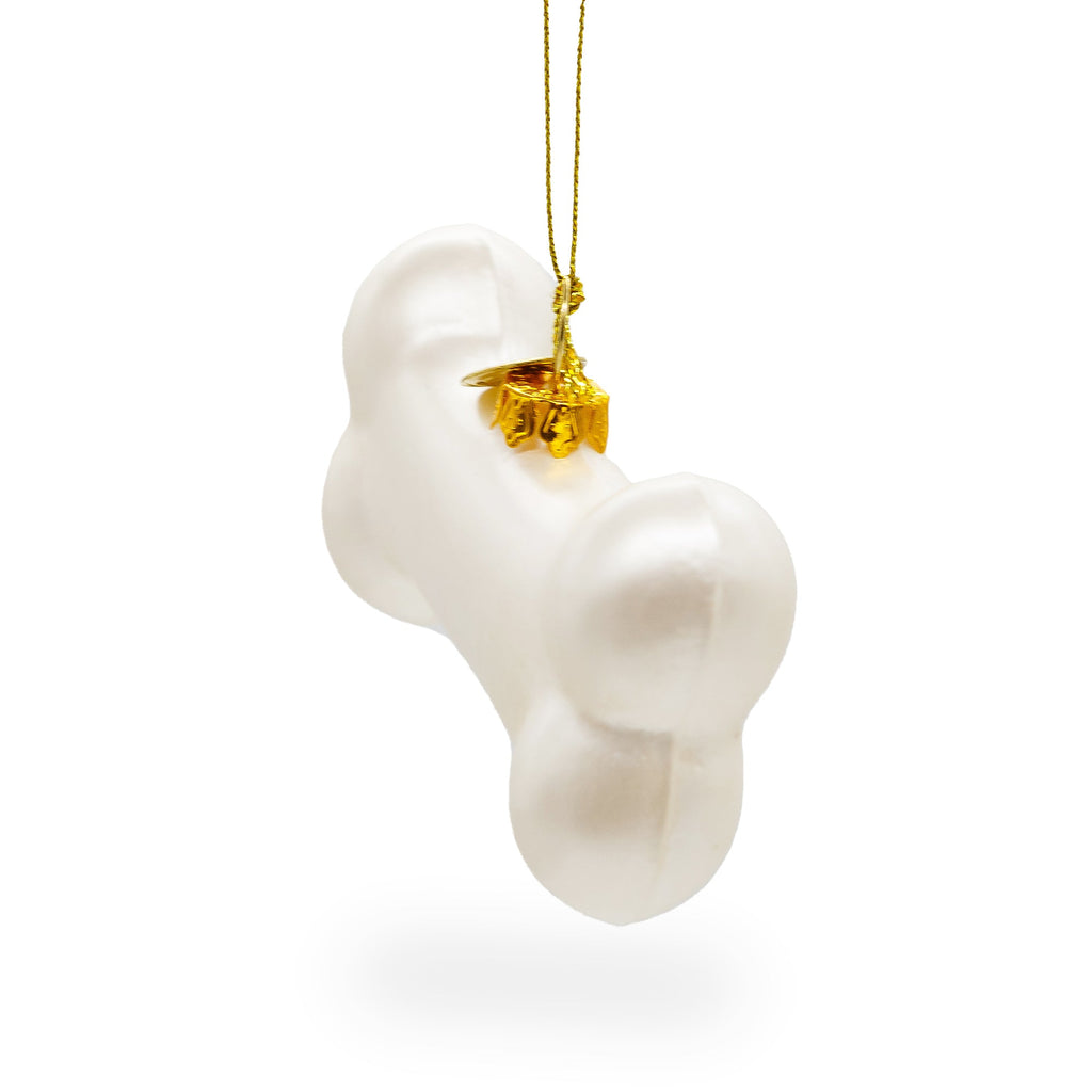 White Dog Bone Glass Christmas Ornament