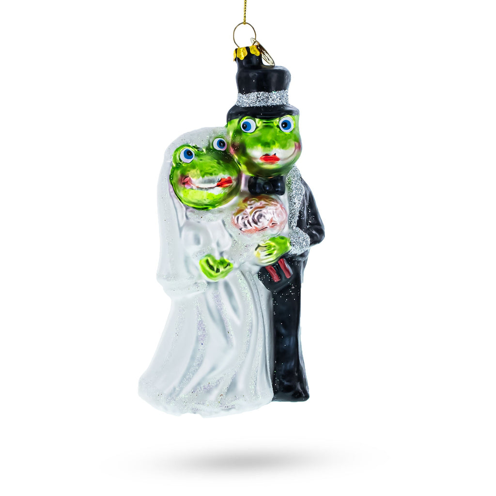 Frog Bride and Groom Glass Christmas Ornament