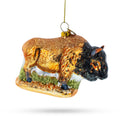 Brown Buffalo on Prairie Grass Glass Christmas Ornament