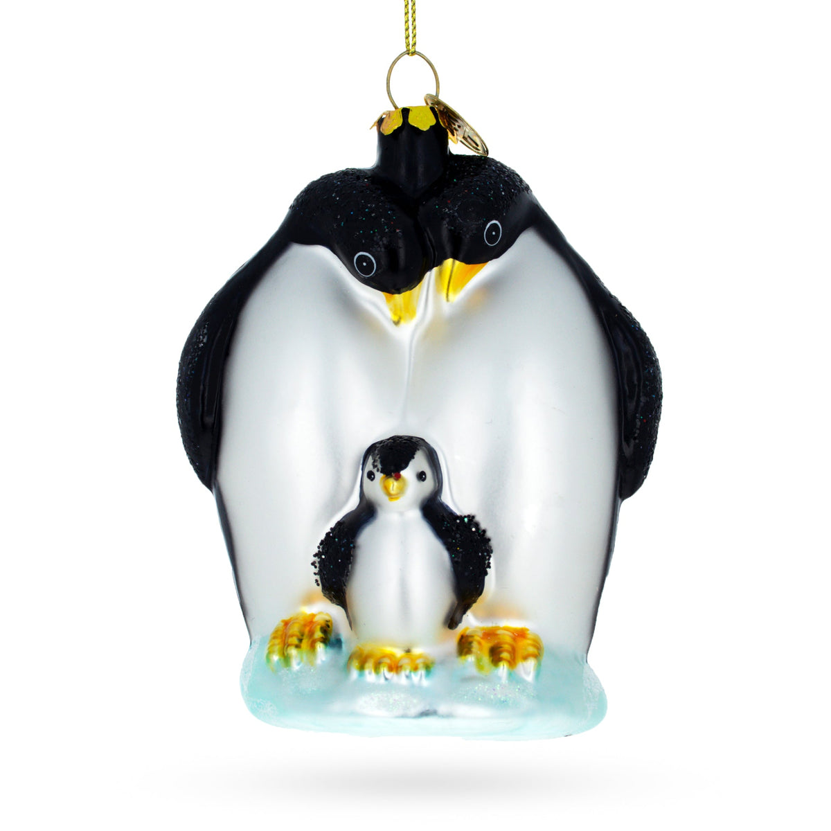 Penguins with Baby Chick Glass Christmas Ornament