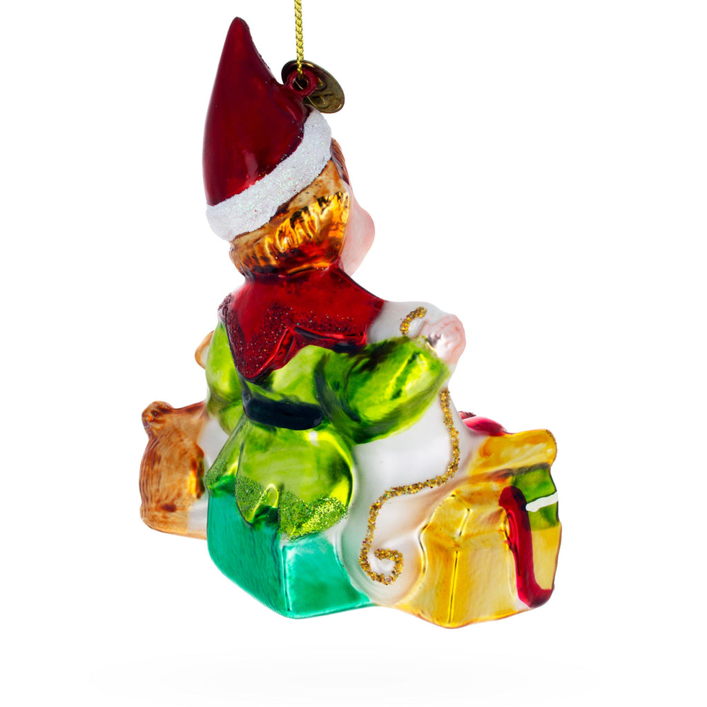 Elf and Deer Glass Christmas Ornament