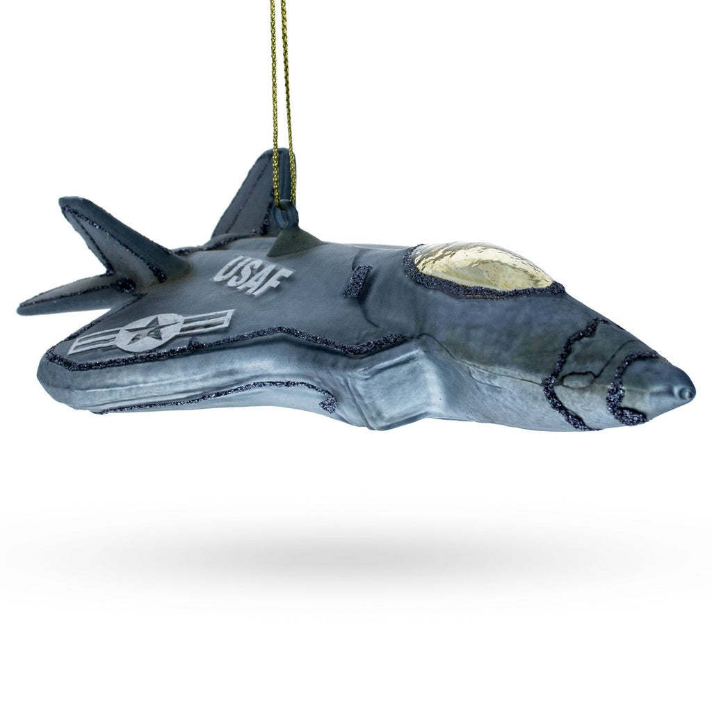 US Army Fighter Jet Glass Christmas Ornament