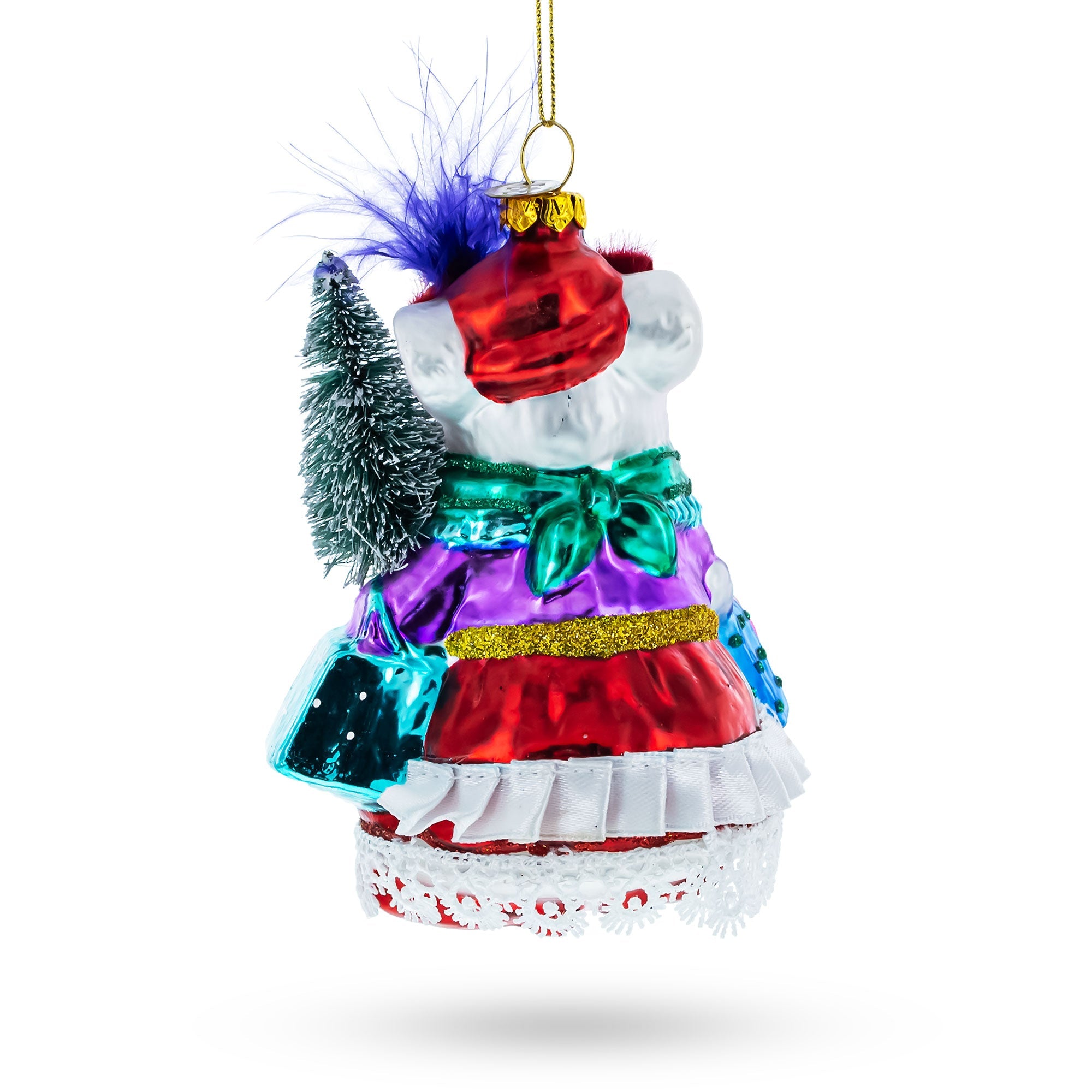 Mouse with Tree and Gifts Glass Christmas Ornament