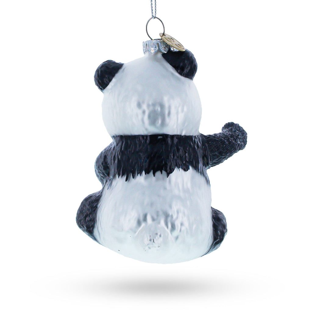 Panda Relishing Noodles Glass Christmas Ornament