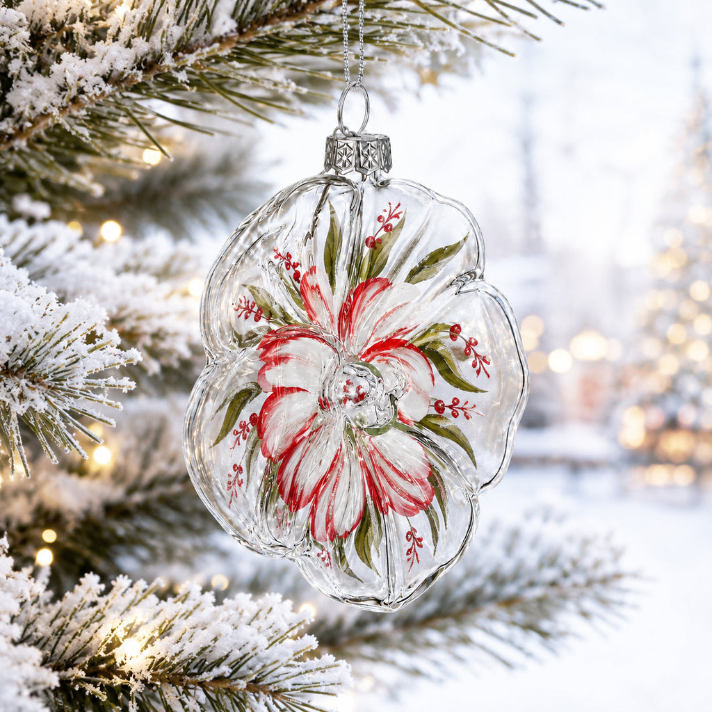 Flower-Shaped Clear Glass Christmas Ornament