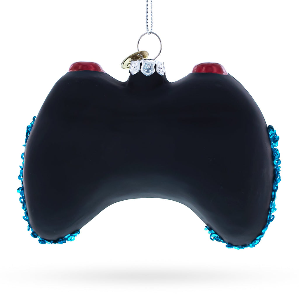 Sleek Black Video Game Controller Glass Christmas Ornament