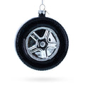 Sleek Black Car Wheel Glass Christmas Ornament