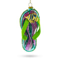 Tropical Turquoise Flip Flops with Fish Design Glass Christmas Ornament