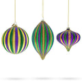 Set of 3 Mardi Gras Ribbed Glass Christmas Ornaments