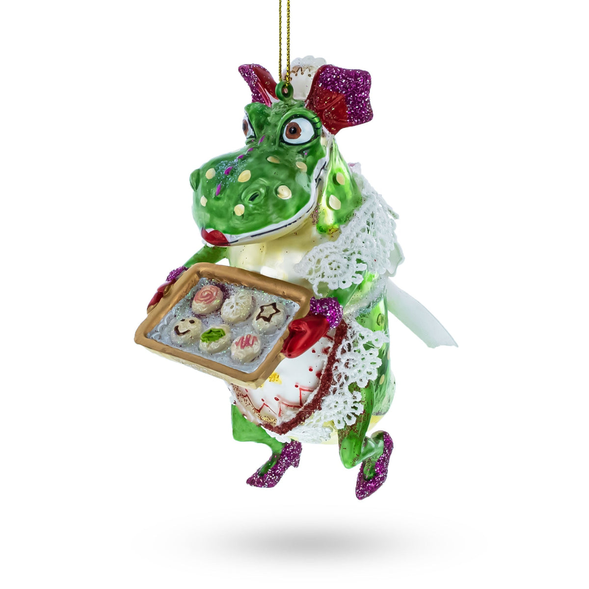 Cookie-Bearing Dragon Delight Glass Christmas Ornament