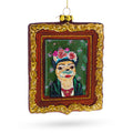 Frida Kahlo Inspired Dog Art Glass Christmas Ornament