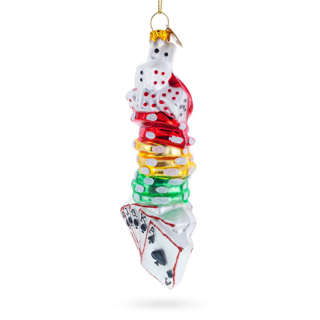 Casino Poker Chips and Cards Glass Christmas Ornament