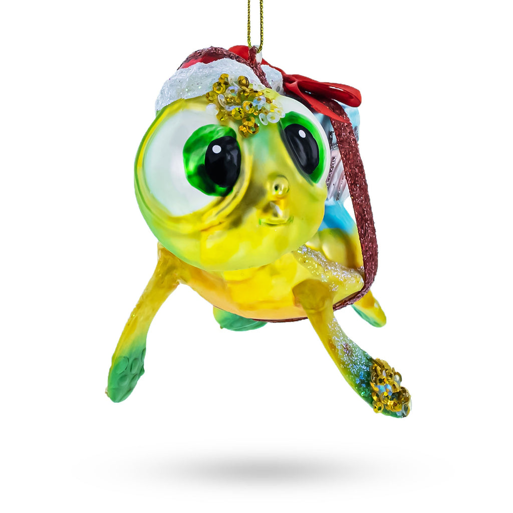 Baby Turtle Carrying Gifts Glass Christmas Ornament