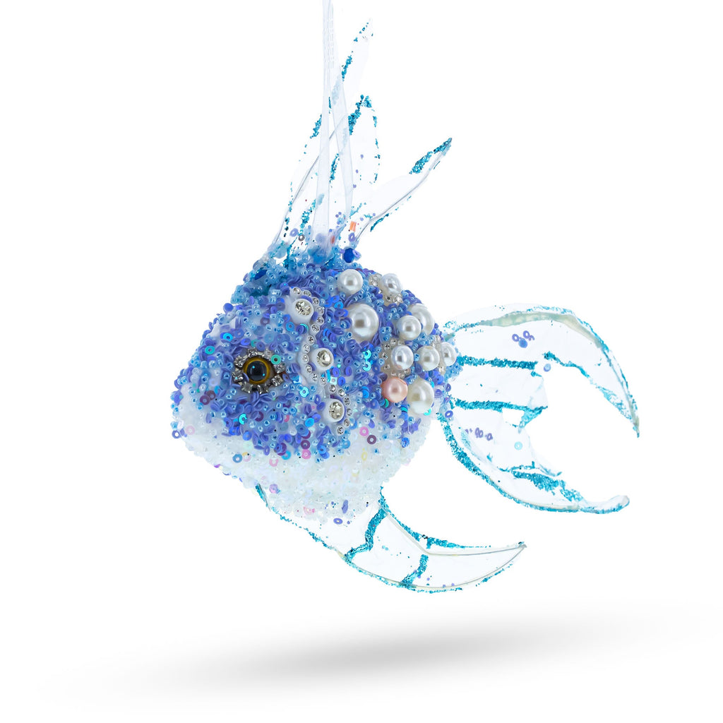 Blue Fish Glass Christmas Ornament