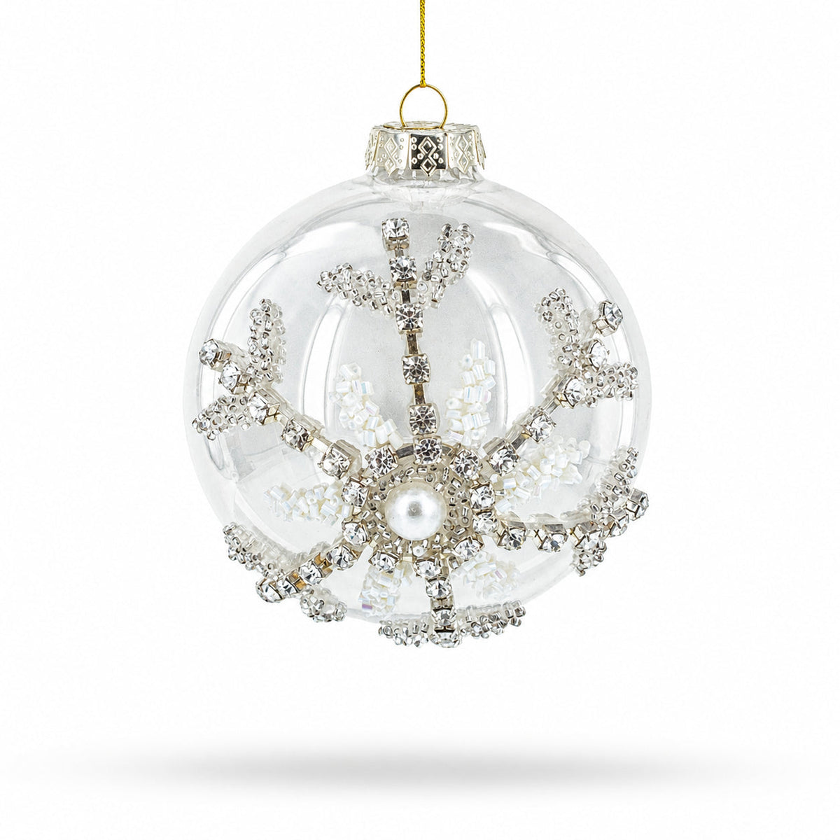 Silver Glitter Snowflake Glass Ball Christmas Ornament