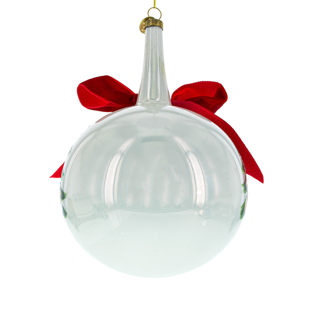 Large Santa, Tree, and Red Bow Glass Ball Christmas Ornament 7 Inches