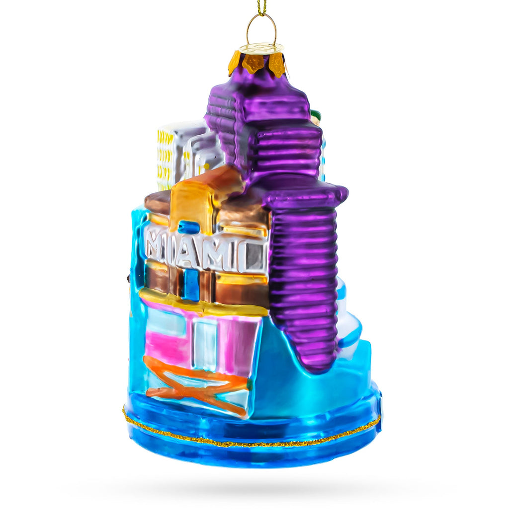 Landmarks of Miami, Florida Glass Christmas Ornament