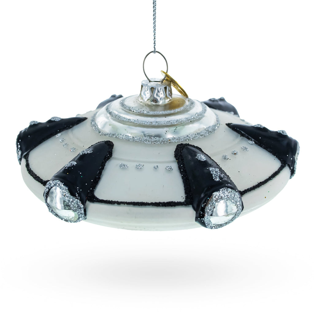 Intriguing UFO/ Alien Spaceship Glass Christmas Ornament