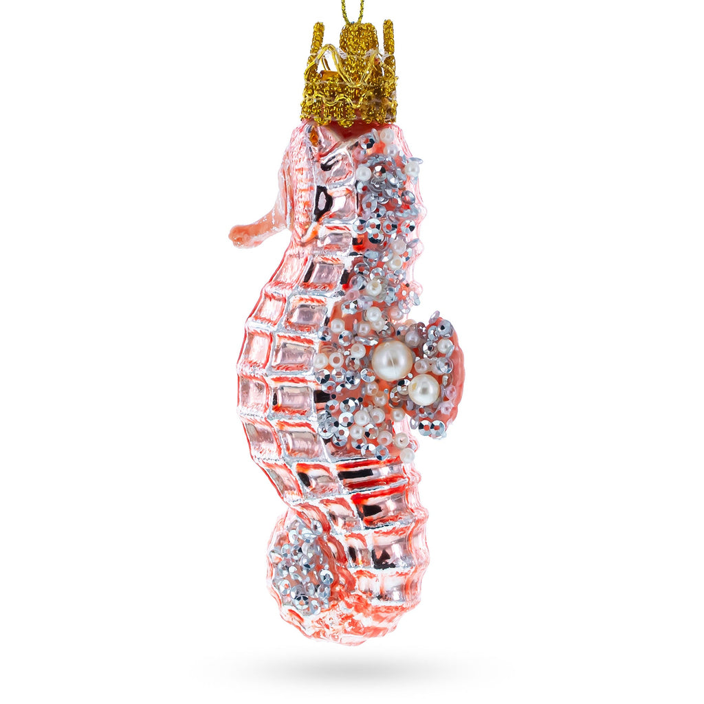 Pink Seahorse Glass Christmas Ornament
