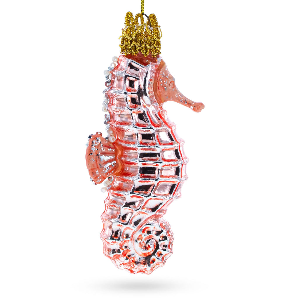 Pink Seahorse Glass Christmas Ornament