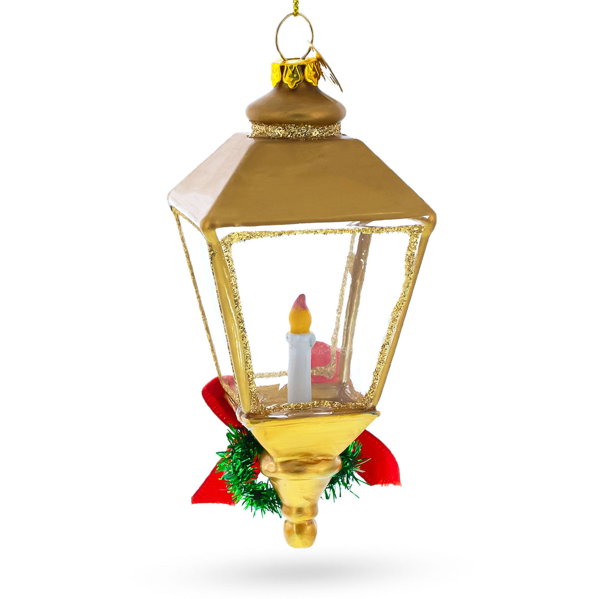 Golden Lantern Glass Christmas Ornament