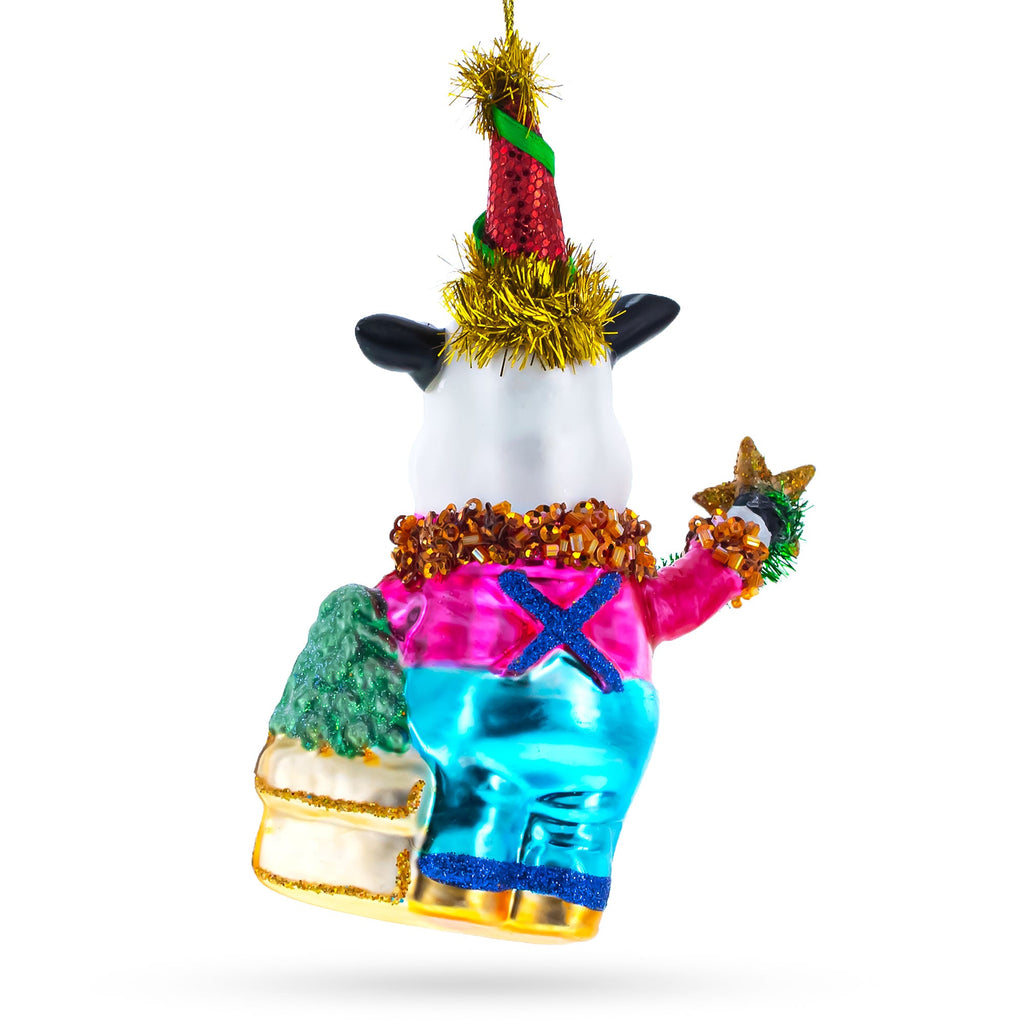 Cow Riding a Star Glass Christmas Ornament
