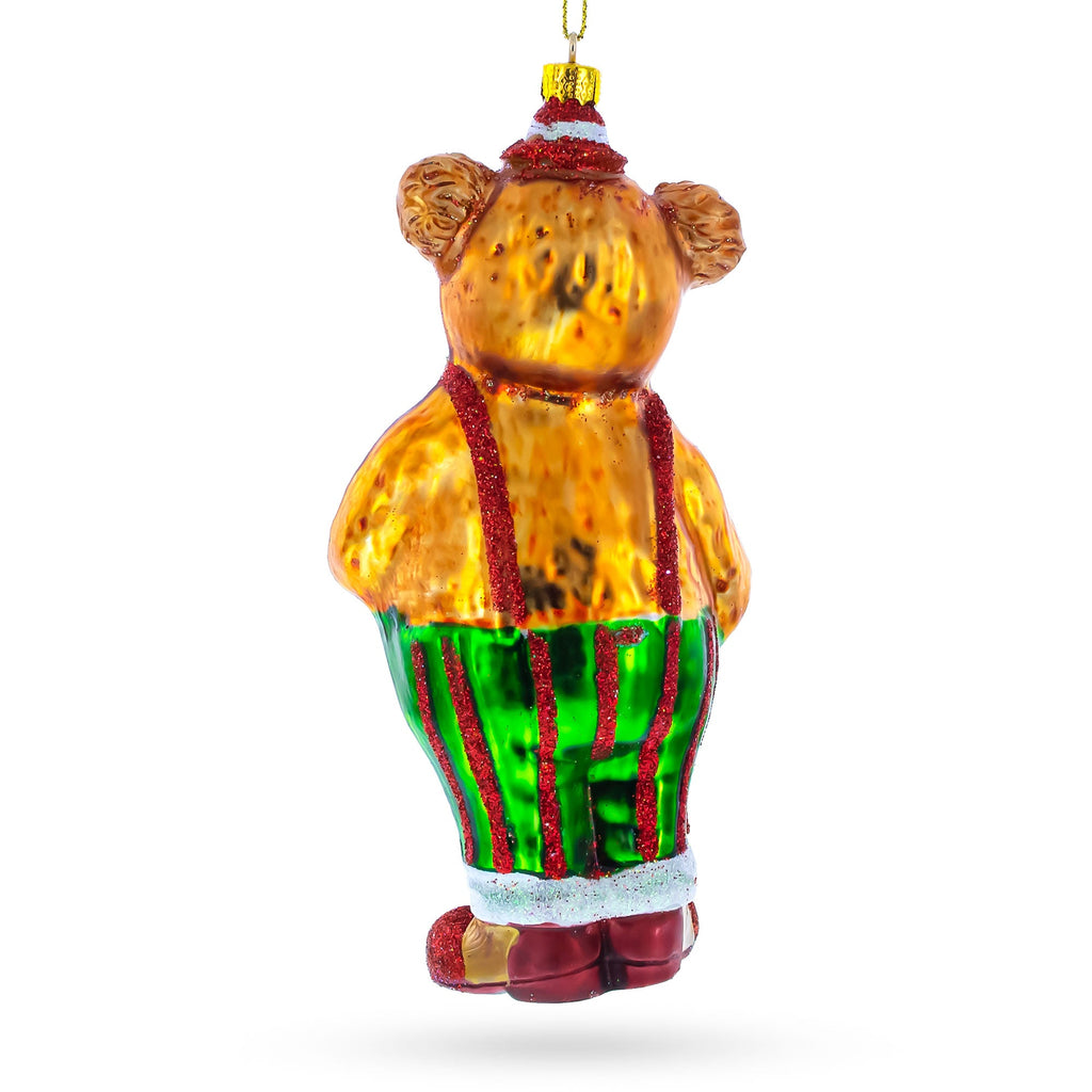 Bear Playing on Accordion Glass Christmas Ornament