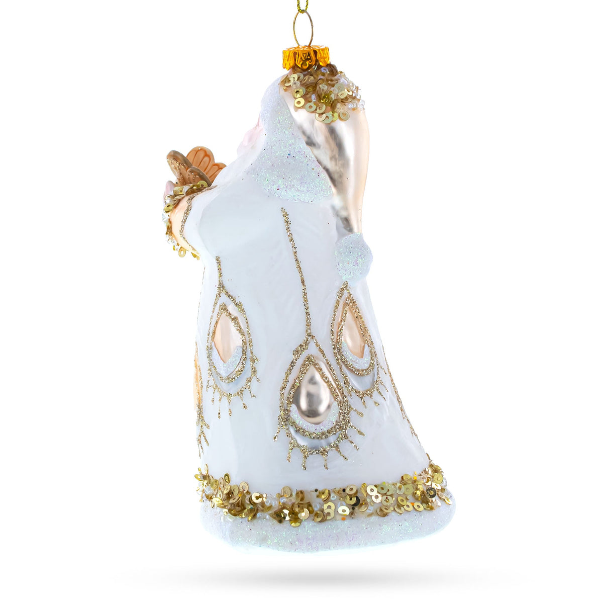 Santa in White Coat Glass Christmas Ornament