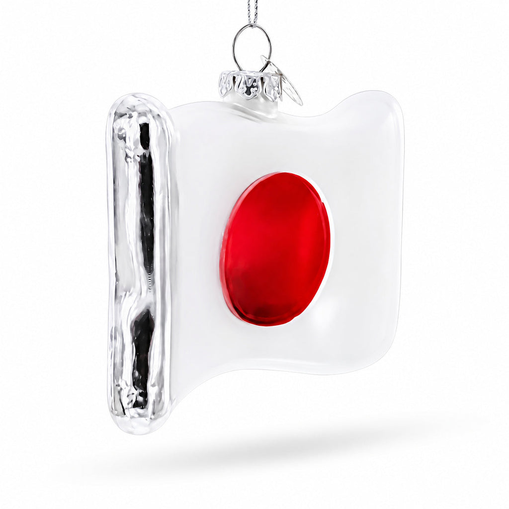 Waving Flag of Japan Glass Christmas Ornament