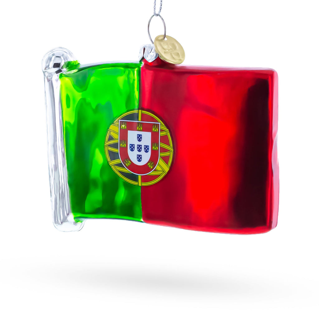 Waving Flag of Portugal Glass Christmas Ornament