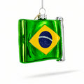 Waving Flag of Brazil Glass Christmas Ornament