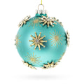 Turquoise Ball with Gold Starburst Flowers Glass Ball Christmas Ornament