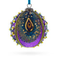 Beaded Purple Peacock Feather Glass Ball Christmas Ornament
