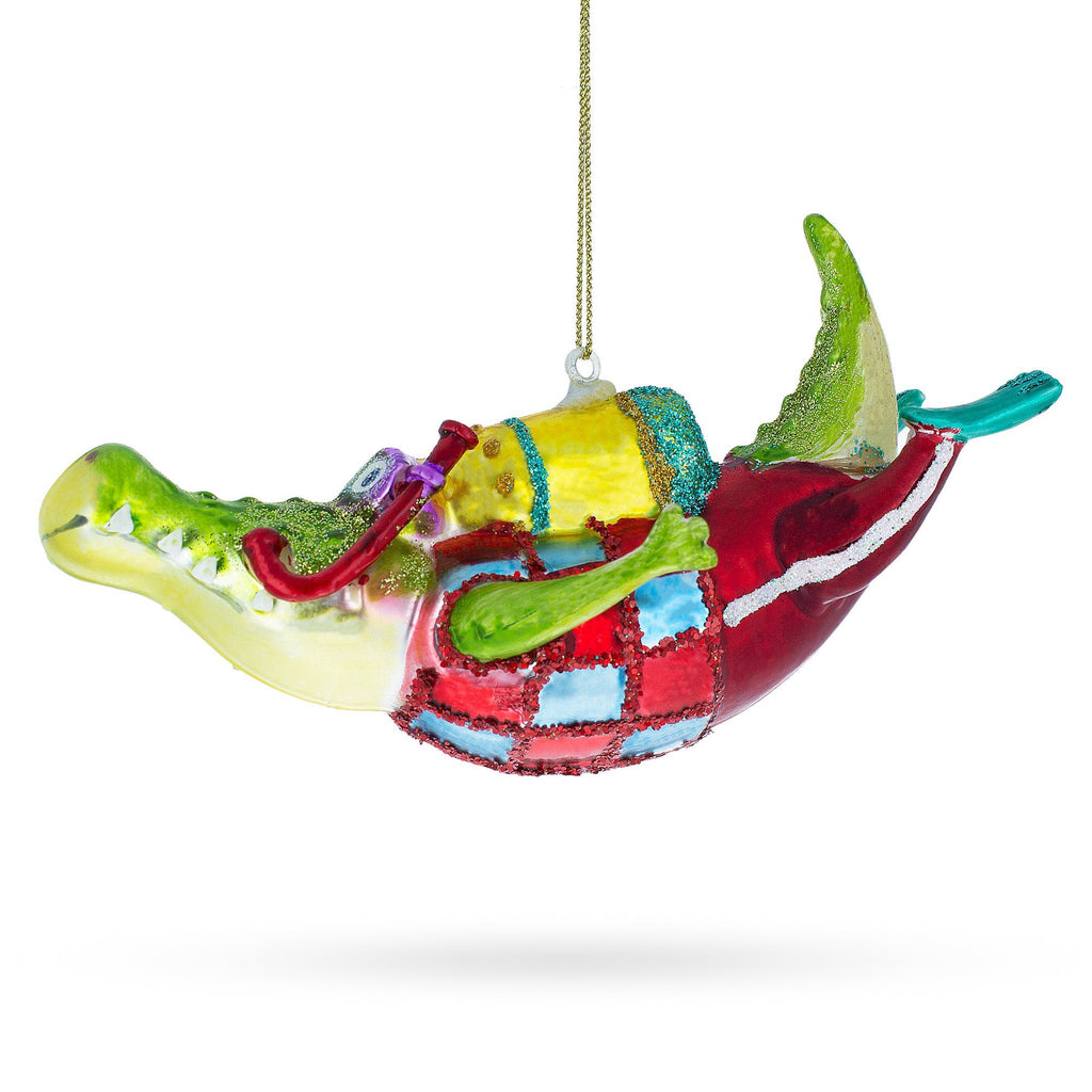 Alligator as a Scuba Diver Glass Christmas Ornament