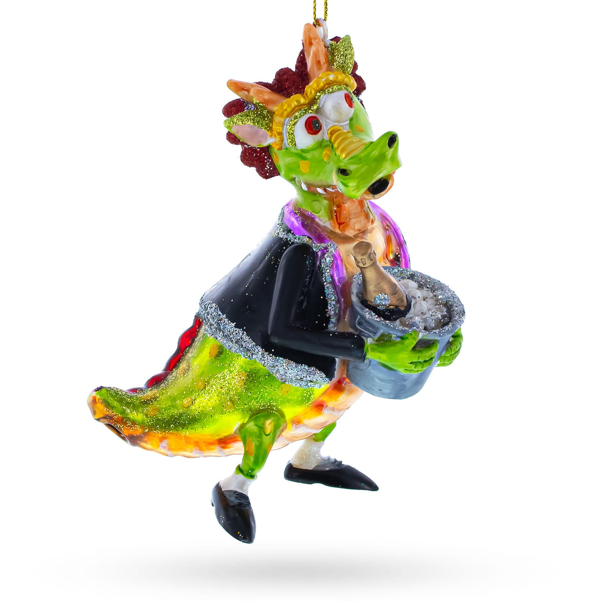 Dragon Clutching Champagne Glass Christmas Ornament