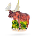 Moose on Green Woodland Glass Christmas Ornament