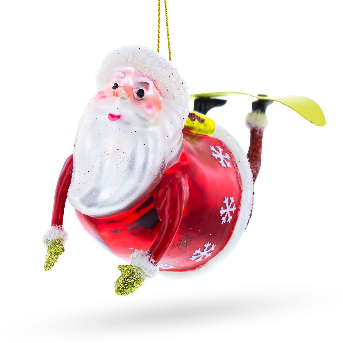 Santa Snowboarding Glass Christmas Ornament