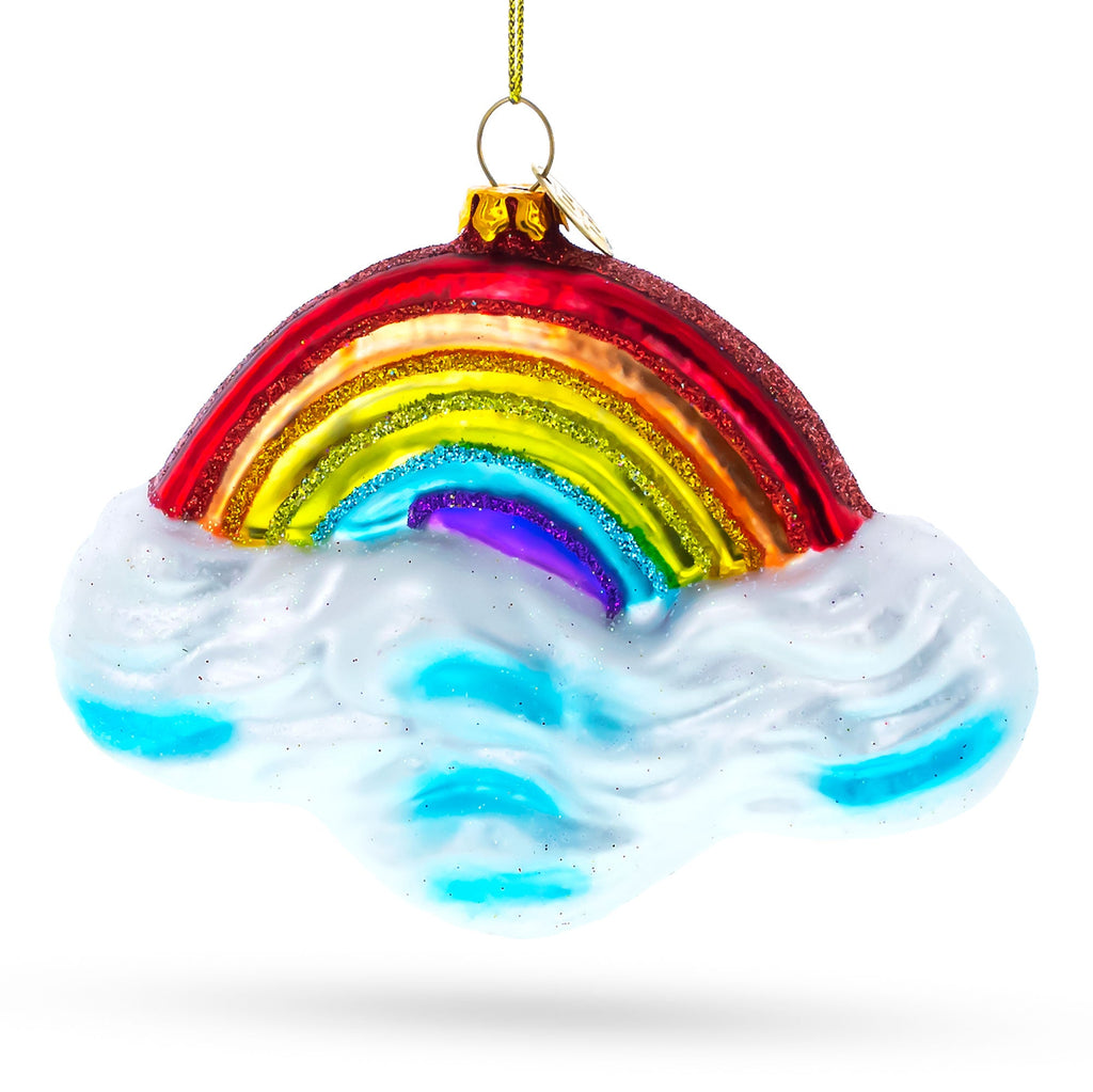 Rainbow Over Clouds Glass Christmas Ornament